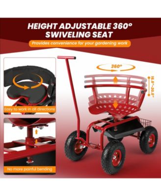 Multi-Functional Rolling Garden Cart with Swivel Seat & Large Storage Basket