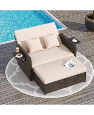 Modular Outdoor Adjustable Daybed Set with Plush Cushions and Storage Ottoman