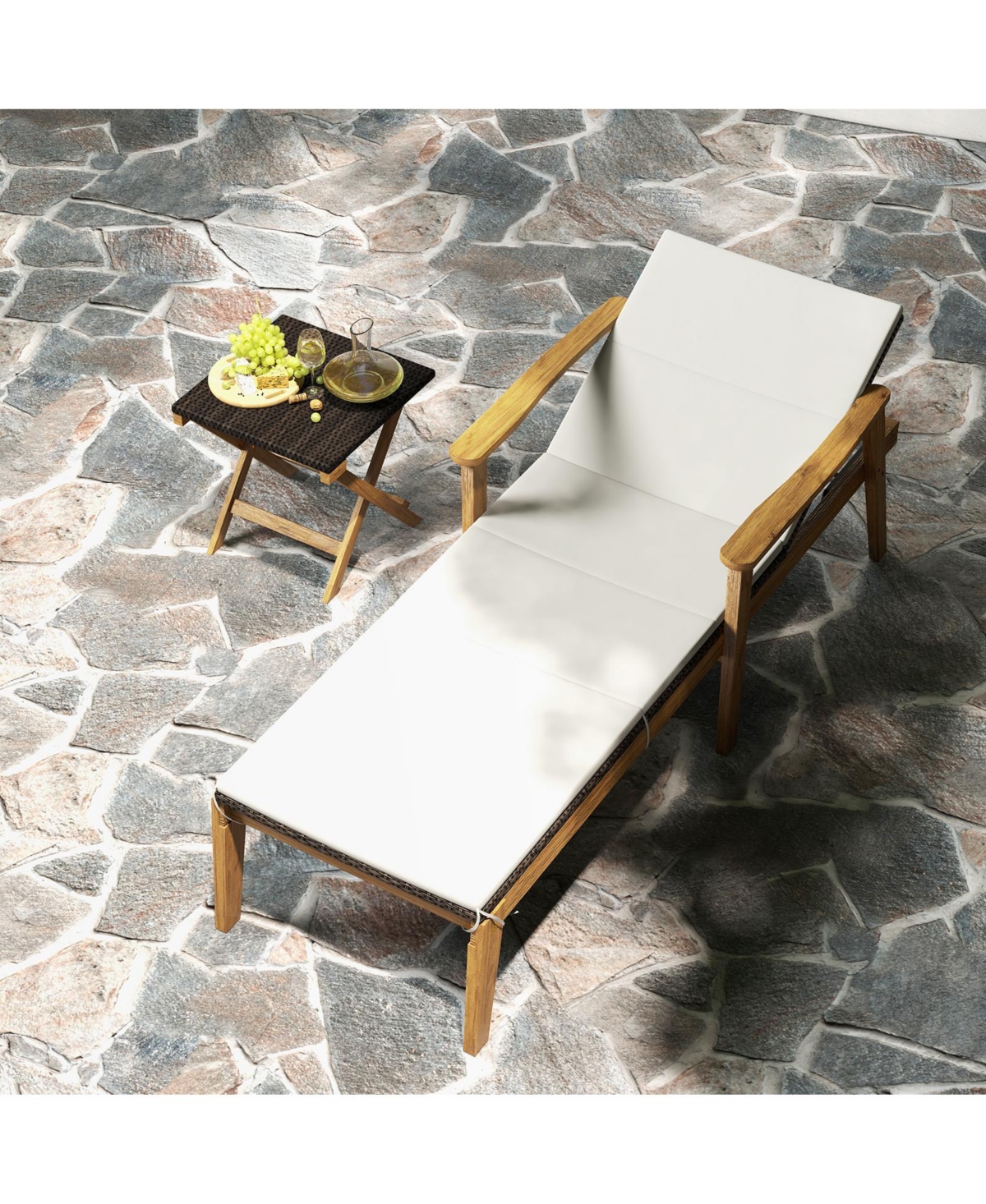 Set of 2 Outdoor Rattan Chaise Lounges with Armrests for Patio