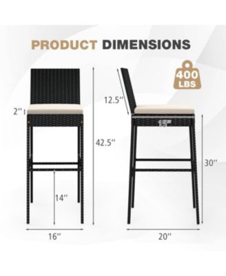 Patio Barstools Set of 2 with Footrest and Backrest for Backyard