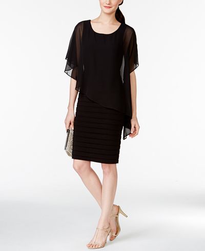 B&A by Betsy and Adam Chiffon Capelet Sheath Dress