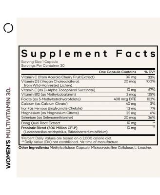 Women s Multivitamin - Vitamins A, C, D3, E, B6, B12, Folate, Calcium, Magnesium, Iron,, Probiotics - 1 Capsule Per Serving - Daily Vitamin Pills For Women - Non-GMO - 30 Capsules