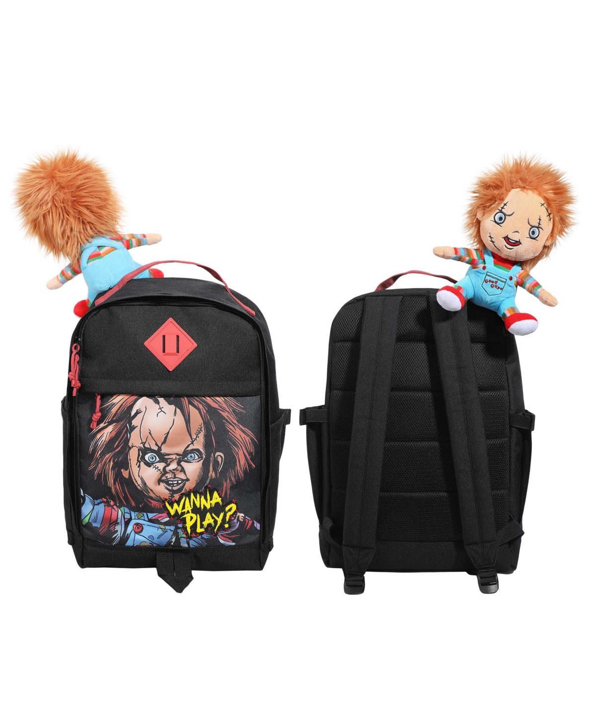 17.5&#x201D; Black Backpack With Plush Character Charm - Chucky black