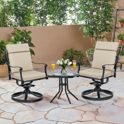 2Pcs Outdoor High Back Dining Chair Cushion Set, Fade and Water Resistant Polyester Fabric Cover with Ties and Zipper, 20'' × 37''