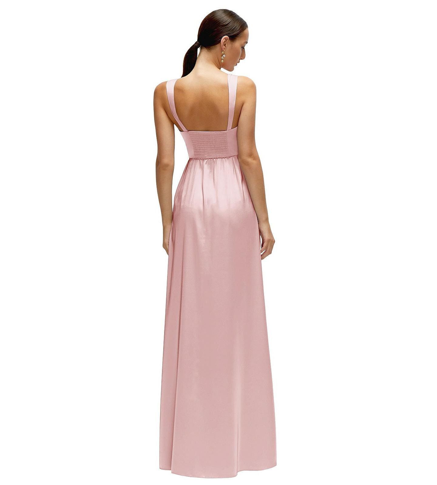 Женское платье After Six Shaped Strap Portrait Neckline Fluid Satin Maxi Dress with Full Skirt, цвет: Розовый — фото 2