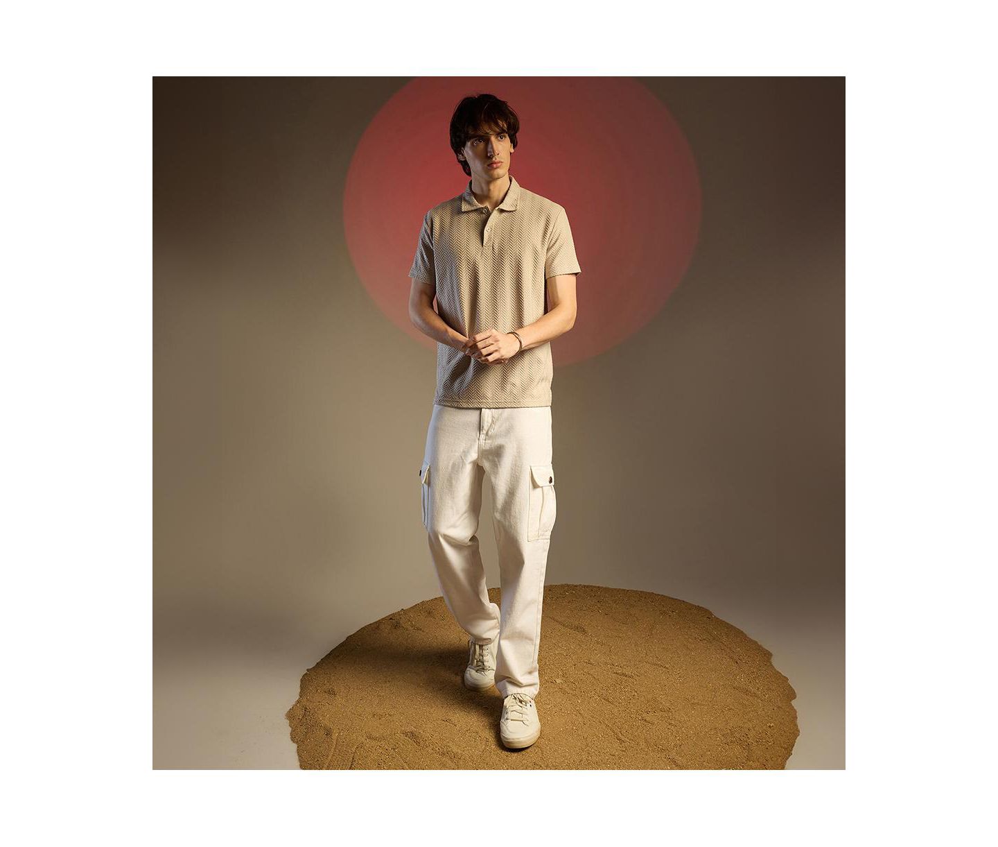 Мужская футболка Cahoot Saltbox Beige Chevron Polo, цвет: Бежевый / Хаки — фото 6