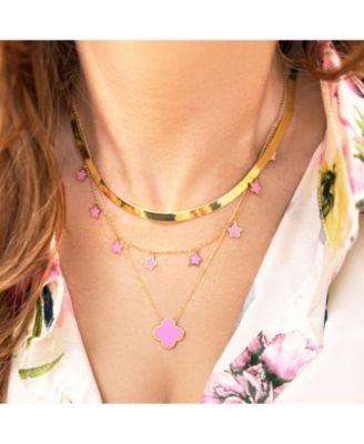 Bubblegum Pink Star Dangle Necklace 14K Gold