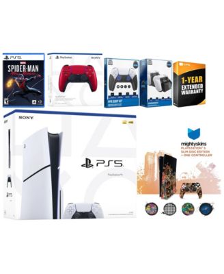 Playstation 5 Slim Disc with Spider-Man: Miles Morales, Extra Galactic Purple Controller, FPS Grip Kit, Charge Dock and MightySkins Decal Voucher