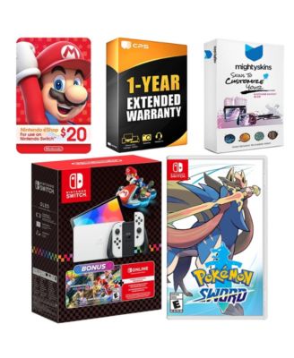 Switch OLED Console Mario Kart 8 Bundle with Pokemon Sword, Nintendo $20 eShop Gift Card, MightySkins Console and Controller Skin Voucher and