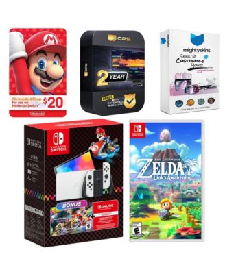 Switch OLED Console Mario Kart 8 Bundle with The Legend Of Zelda Link's Awakening, Nintendo $20 eShop Gift Card, MightySkins Console and Cont