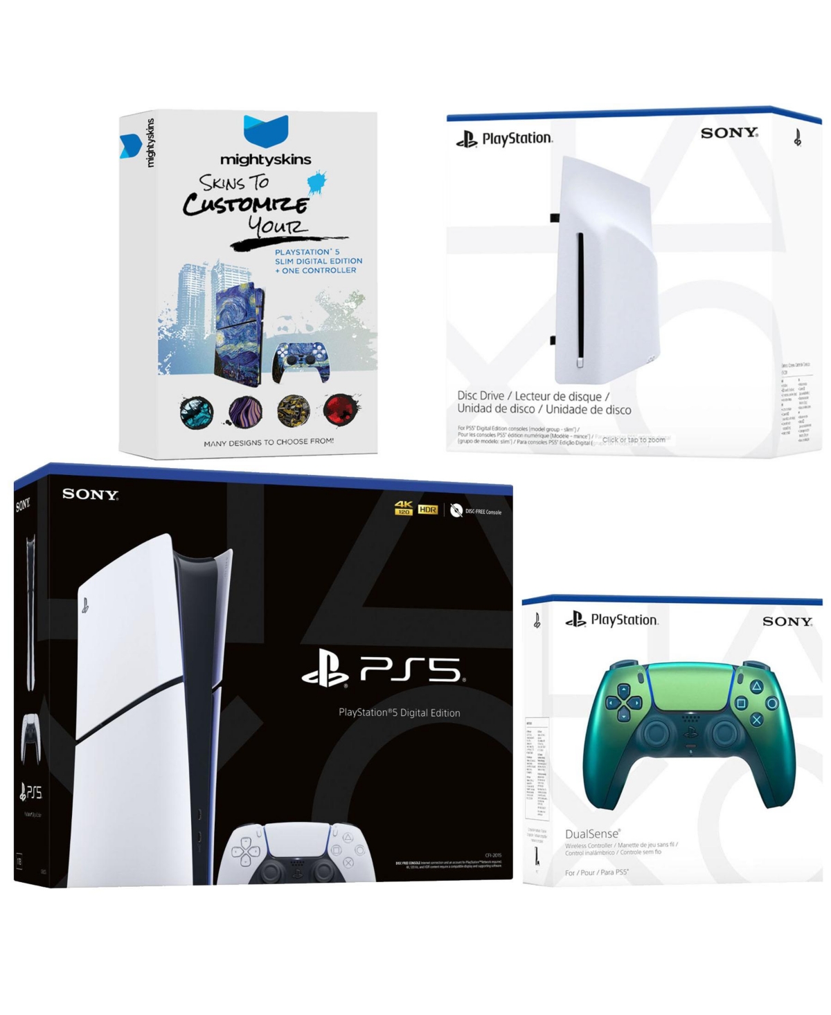 Sony PlayStation 5 Slim Digital Bundle with Disc Drive, Extra Controller and MightySkins Code - Chroma Indigo - Chroma teal