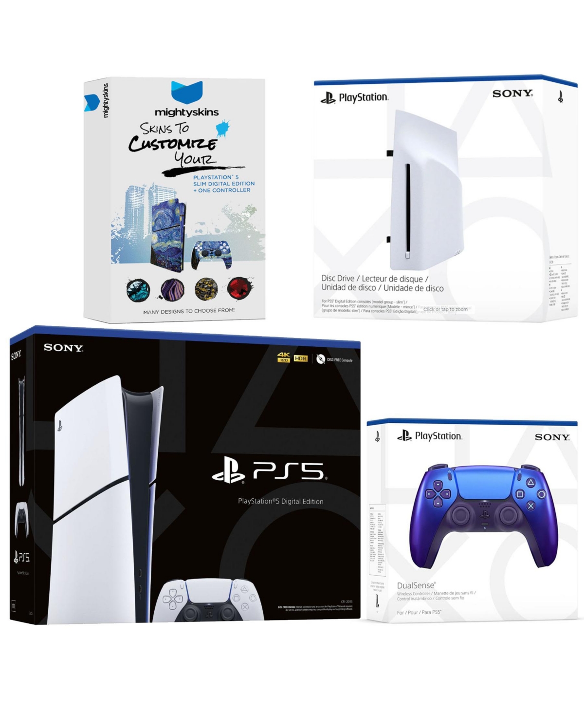 Sony PlayStation 5 Slim Digital Bundle with Disc Drive, Extra Controller and MightySkins Code - Chroma Indigo - Chroma indigo