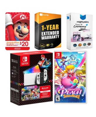Switch OLED Console Mario Kart 8 Bundle with Princess Peach: Showtime!, Nintendo $20 eShop Gift Card, MightySkins Console and Controller Skin