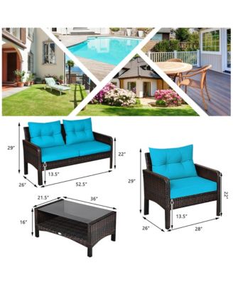 4PCS Rattan Patio Furniture Conversation Set Cushioned Outdoor Furniture Set