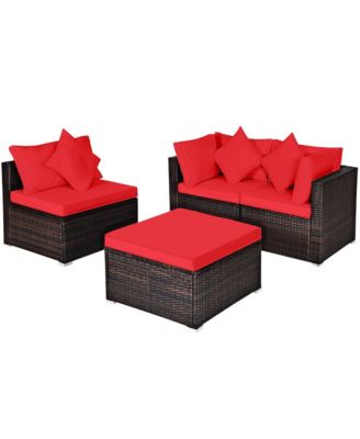 4Pieces Rattan Patio Conversation Furniture Set Yard Outdoor With Cushion