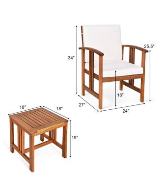 3PC Outdoor Patio Sofa Furniture Set Solid Wood Cushioned Conversation Set