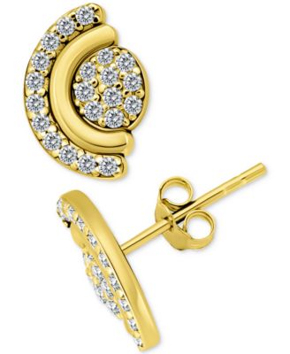 Cubic Zirconia Pav&eacute; Half Halo Stud Earrings in Sterling Silver