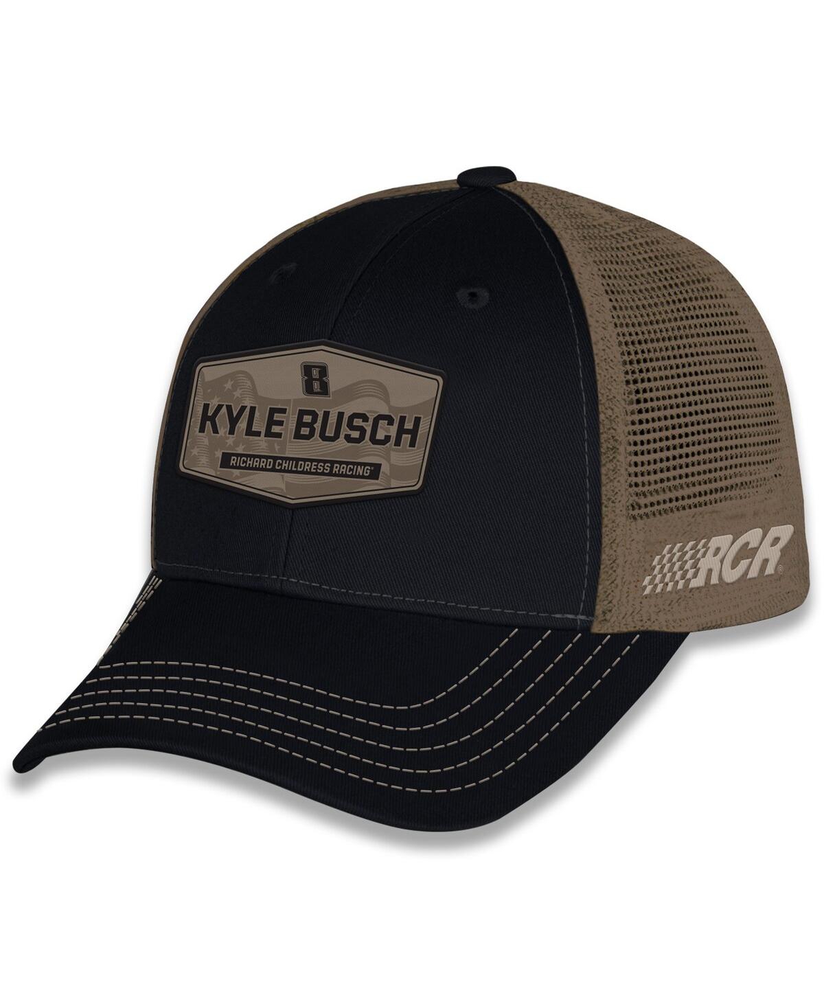 Men's and Women's Black/Brown Kyle Busch Flag Trucker Adjustable Hat - Black, Brown