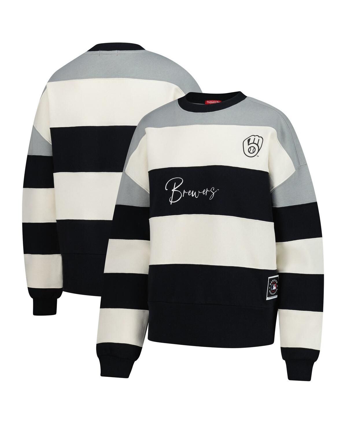 Women's Gray/Black Milwaukee Brewers Cooperstown Collection Blocked Fleece Pullover Sweatshirt - Gray, Black