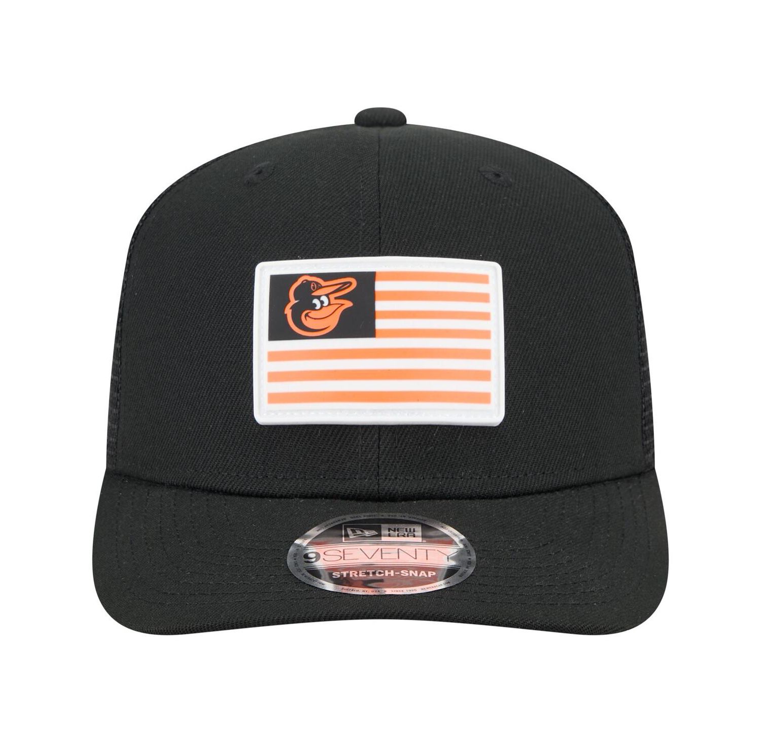 Men's Black Baltimore Orioles Flag 9SEVENTY Stretch-Snap Hat