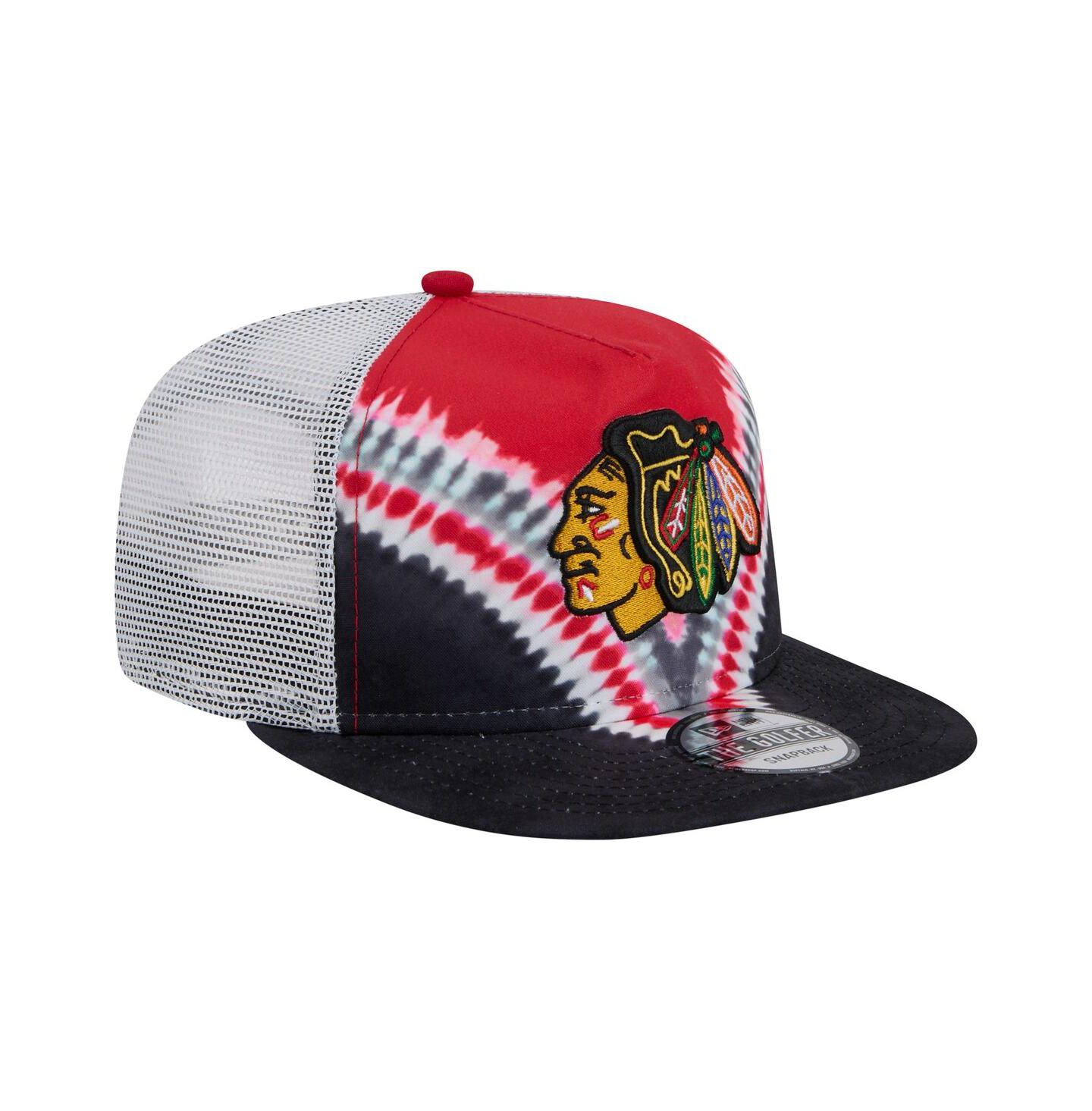 Мужской головной убор New Era Black/Red Chicago Blackhawks Throwback V-Dye Adjustable Golfer Hat — фото 2
