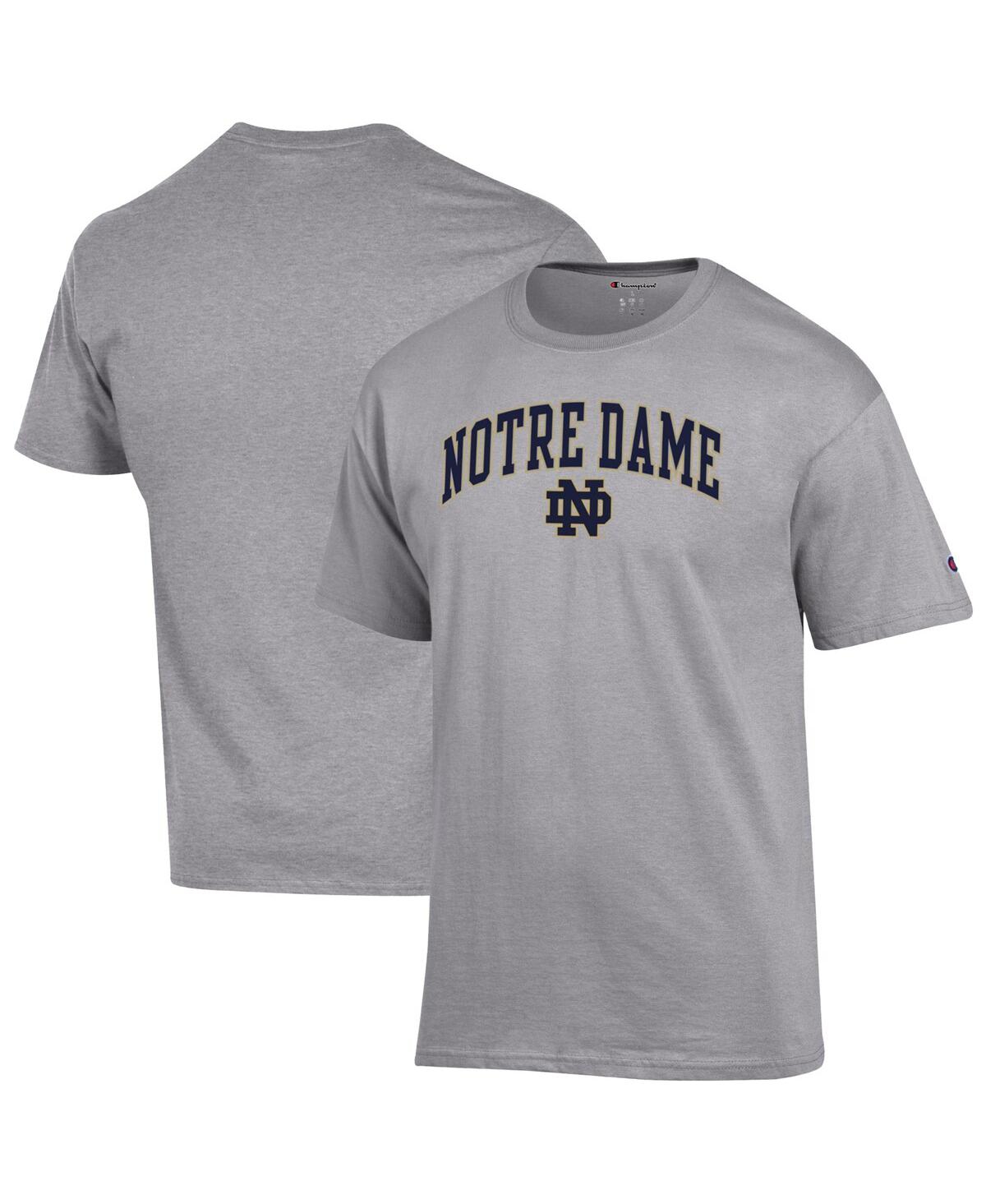 Champion Men's Navy Notre Dame Fighting Irish Arch Over Logo T-Shirt - Heather Gray
