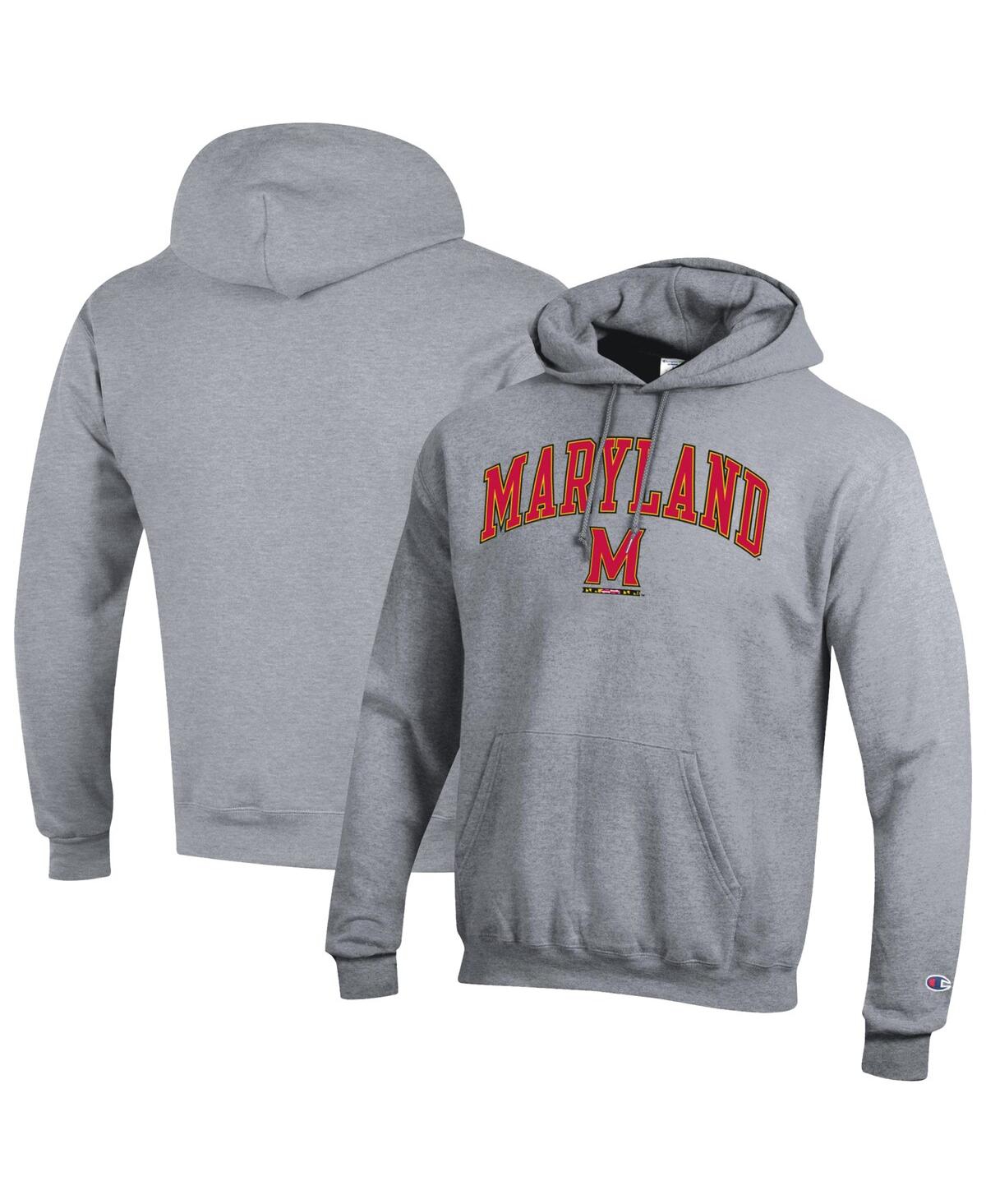 Champion Men's Red Maryland Terrapins Arch Over Logo Pullover Hoodie - Heather Gray