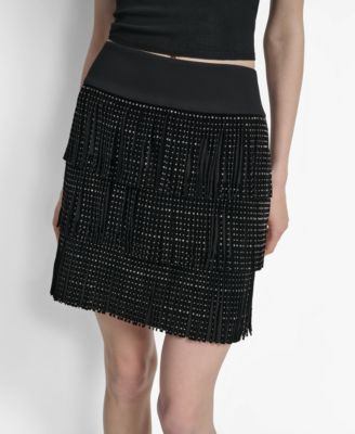 DKNY - Women's Studded Fringe Mini Skirt