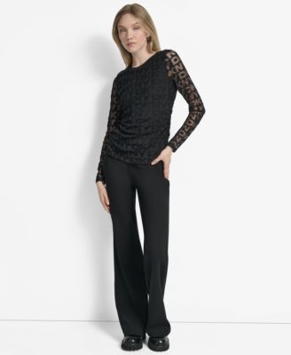 Women's Logo-Mesh Jacquard Long-Sleeve Top