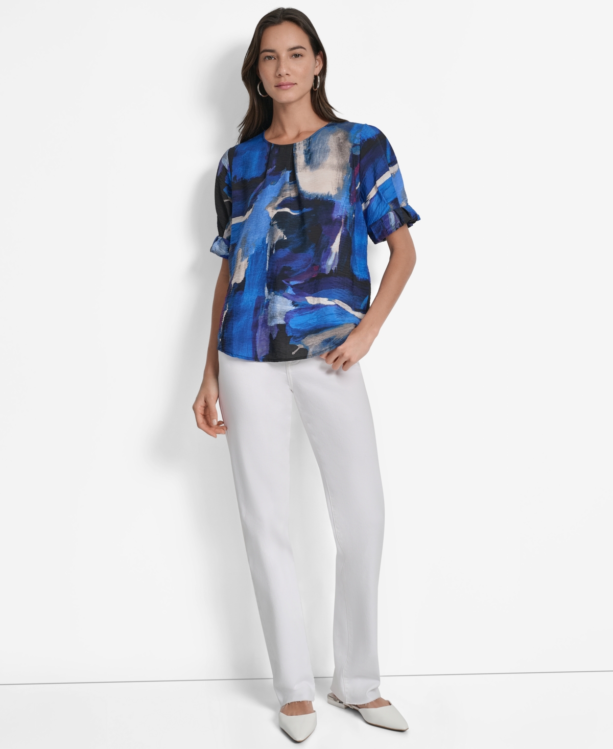 Dkny Abstract Zebra Print Voile Top In Blue