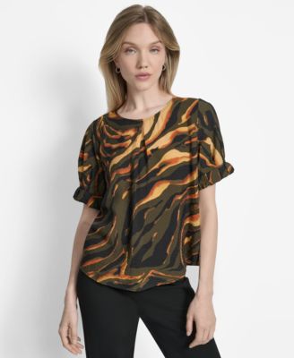 Women's Printed Voile Short-Sleeve Blouse