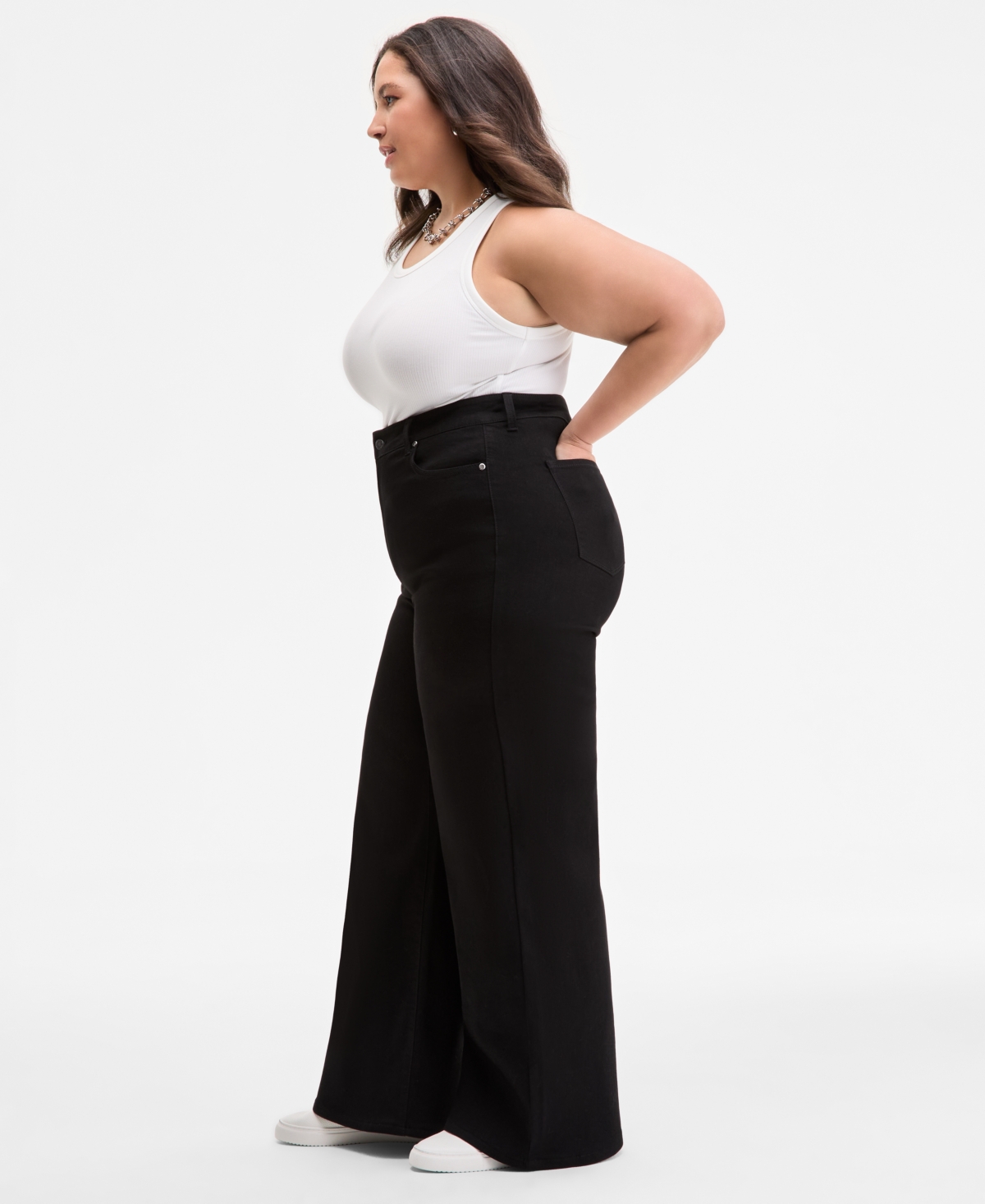 On 34th Trendy Plus Size High-rise Wide-leg Jeans, Exclusively At Macy's In Black