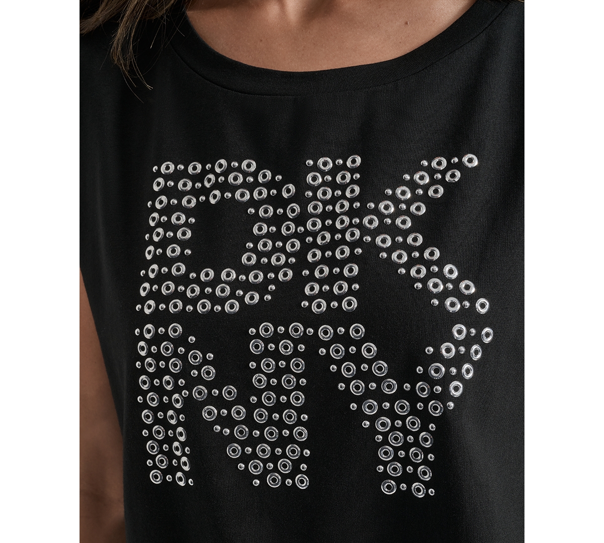 Dkny Women's Grommet Stack Logo Crewneck T-shirt In Black