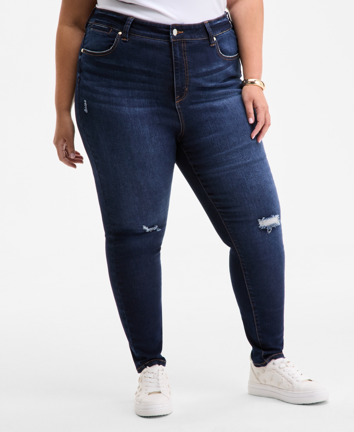 On 34th Trendy Plus Size High-rise Skinny Distressed Jeans, Exclusively At Macy's In Blue