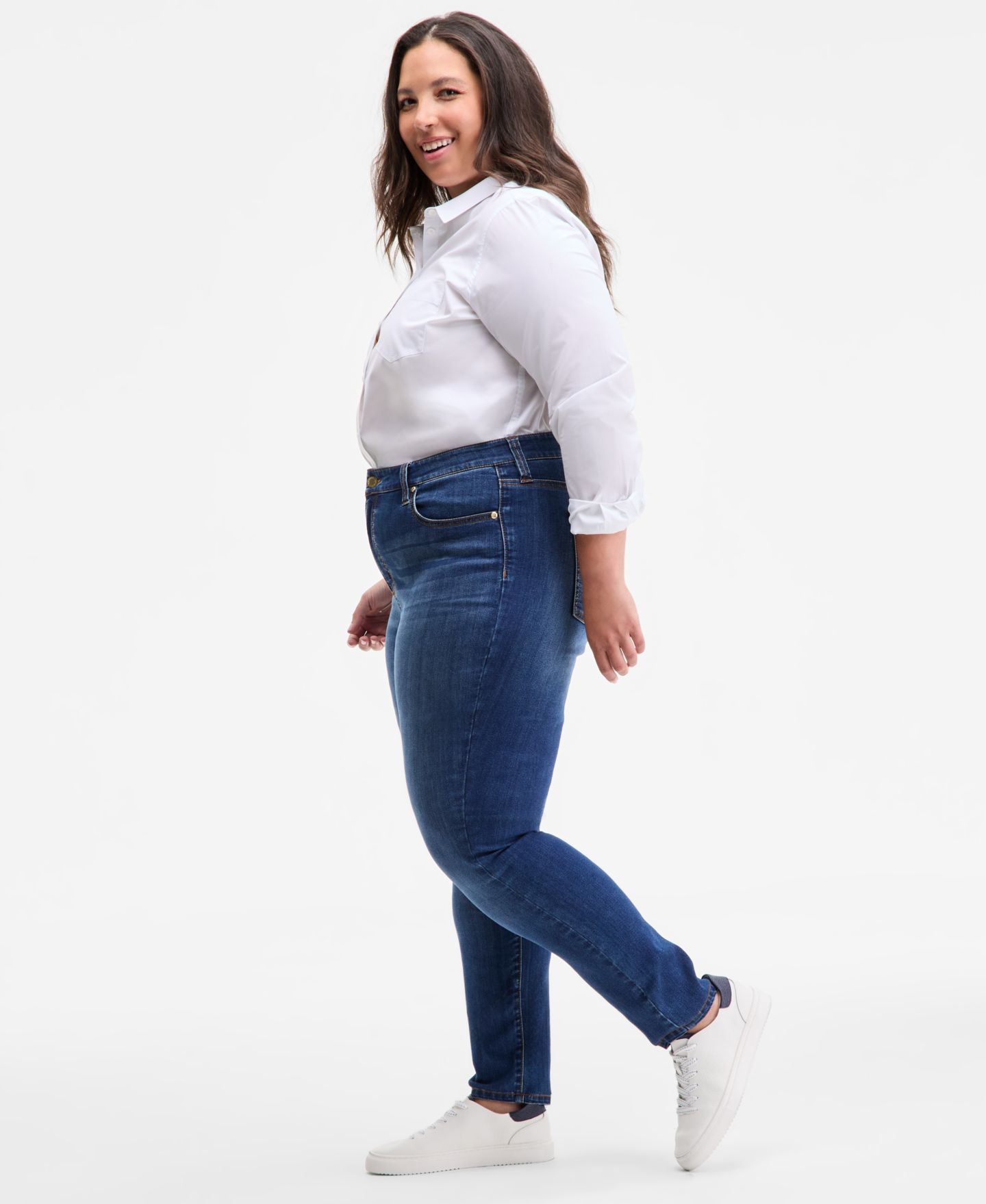 Женские джинсы On 34th Trendy Plus Size Mid-Rise Skinny, цвет: Чёрный — фото 5