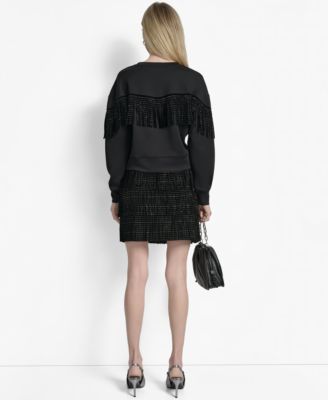 Women's Long Sleeve Studded Fringe Pullover 