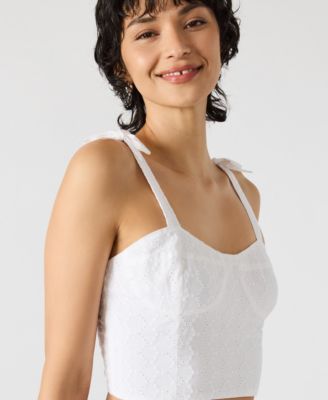 Women's Embroidered Tie-Shoulder Top
