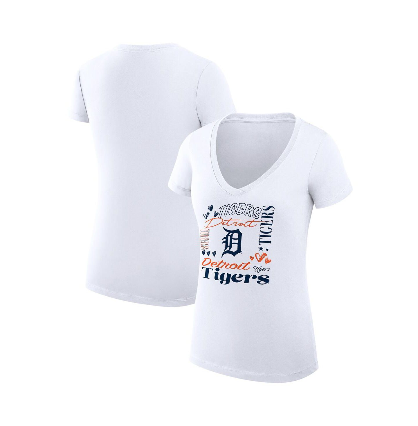 Женская футболка G-III 4Her by Carl Banks White Detroit Tigers Collage Team Graphic V-Neck Fitted — фото 1