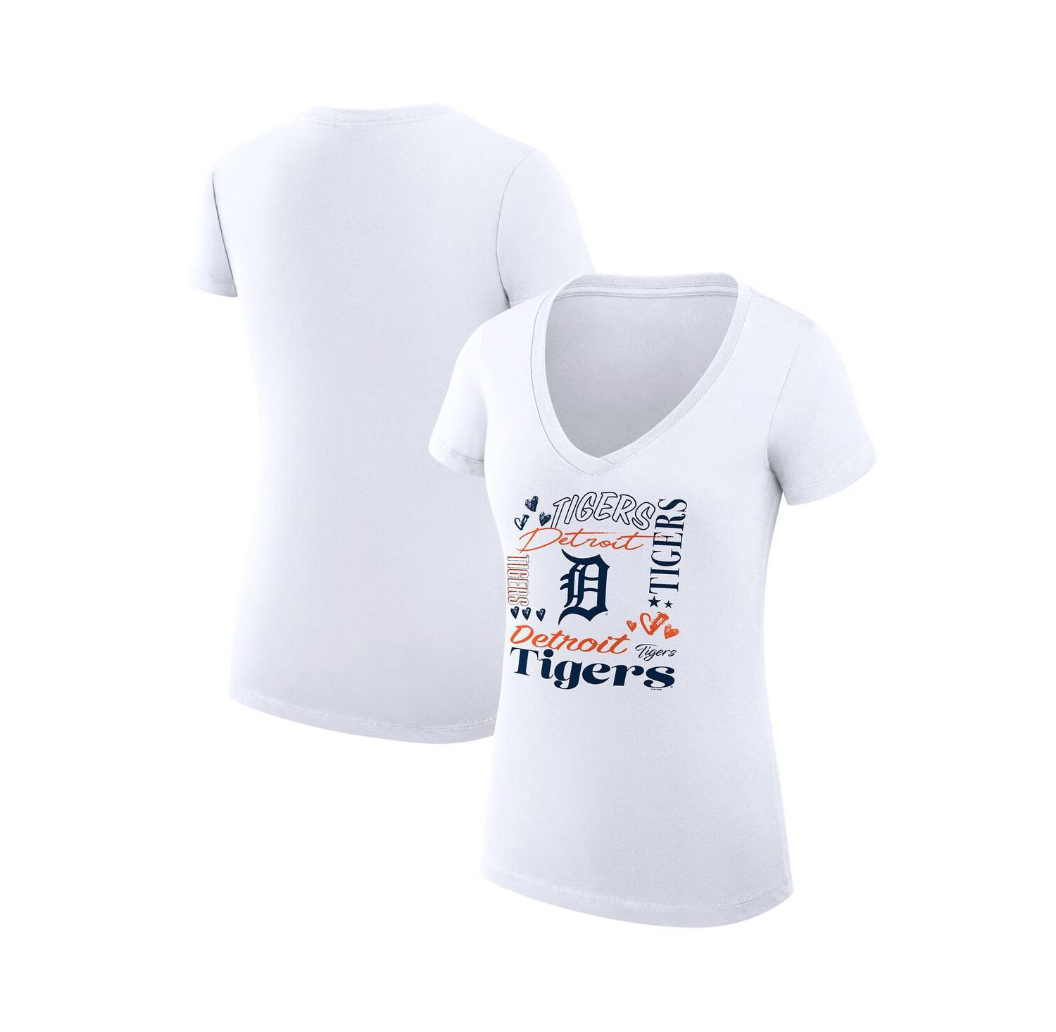 Women's White Detroit Tigers Collage Team Graphic V-Neck Fitted T-Shirt