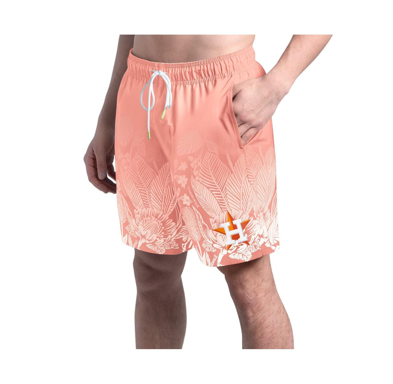 Men's Coral Houston Astros Lagoon Fiesta Swim Shorts