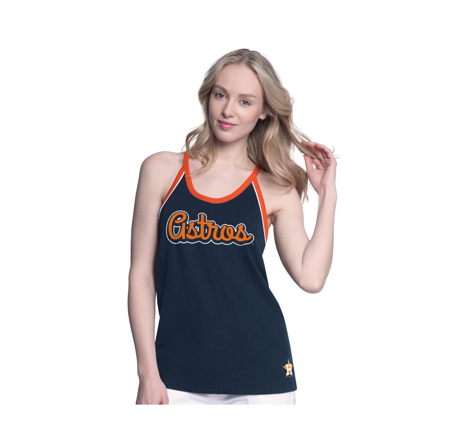 Women's Navy Houston Astros Curveball Racerback Tank Top