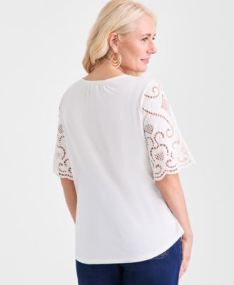 Women's Crewneck Eyelet-Sleeve Knit, Exclusively at Macy's  