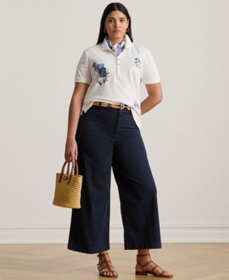 Plus Size Stretch Chino Wide-Leg Cropped Pants