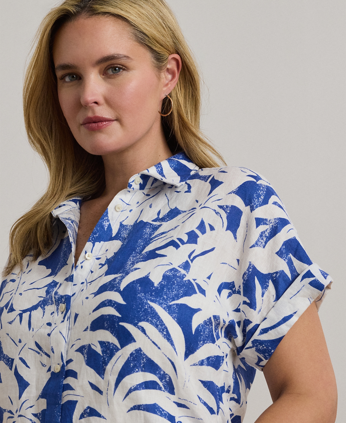 Ralph Lauren Plus Size Relaxed-fit Print Short-sleeve Shirt In Multi