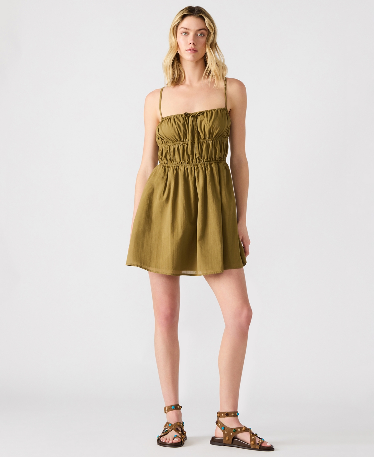 Women's Banded Mini Heather Dress - Deep Olive