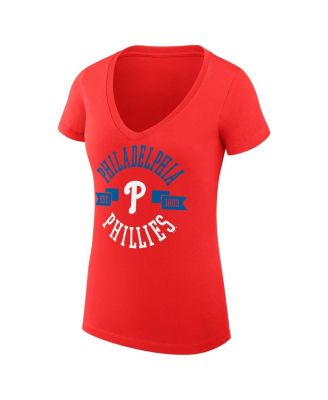 G-III 4Her by Carl Banks - Women's Red Philadelphia Phillies City Graphic V-Neck Fitted T-Shirt
