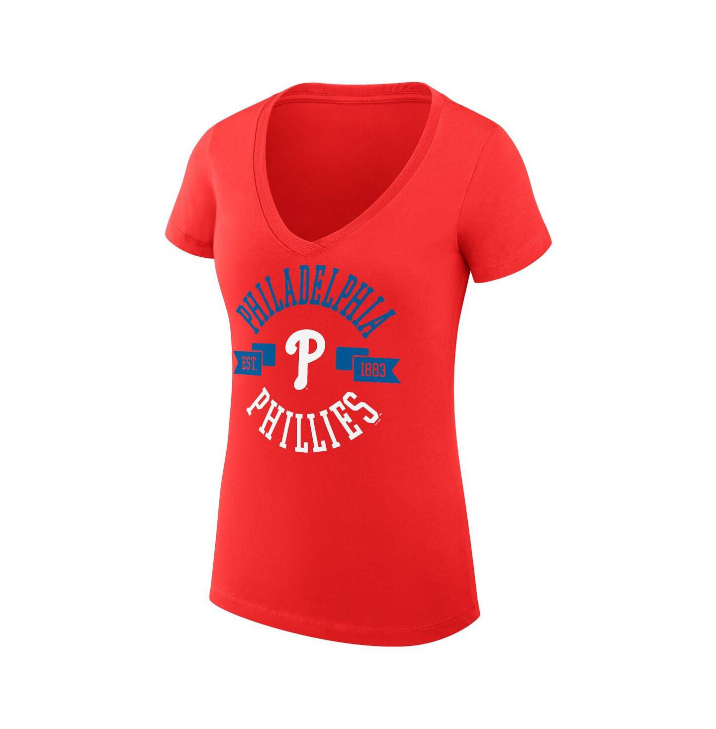 Женская футболка G-III 4Her by Carl Banks Red Philadelphia Phillies City Graphic V-Neck Fitted — фото 1