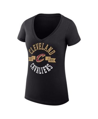 Women's Black Cleveland Cavaliers Large City Logo Fitted V-Neck T-Shirt