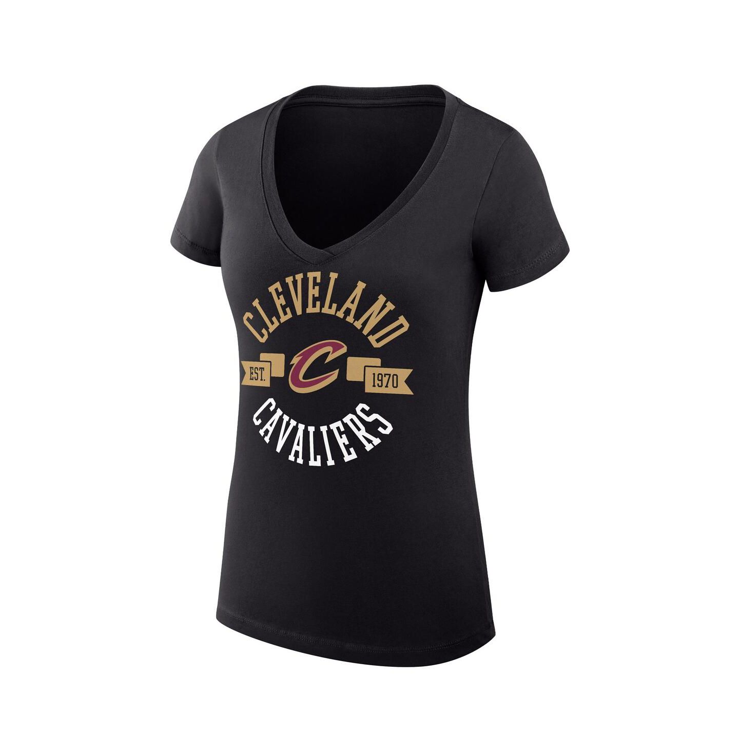 Женская футболка G-III 4Her by Carl Banks Black Cleveland Cavaliers Large City Logo Fitted V-Neck — фото 2