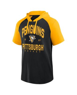 Men's Black Pittsburgh Penguins Prime Raglan Short Sleeve Pullover Hoodie